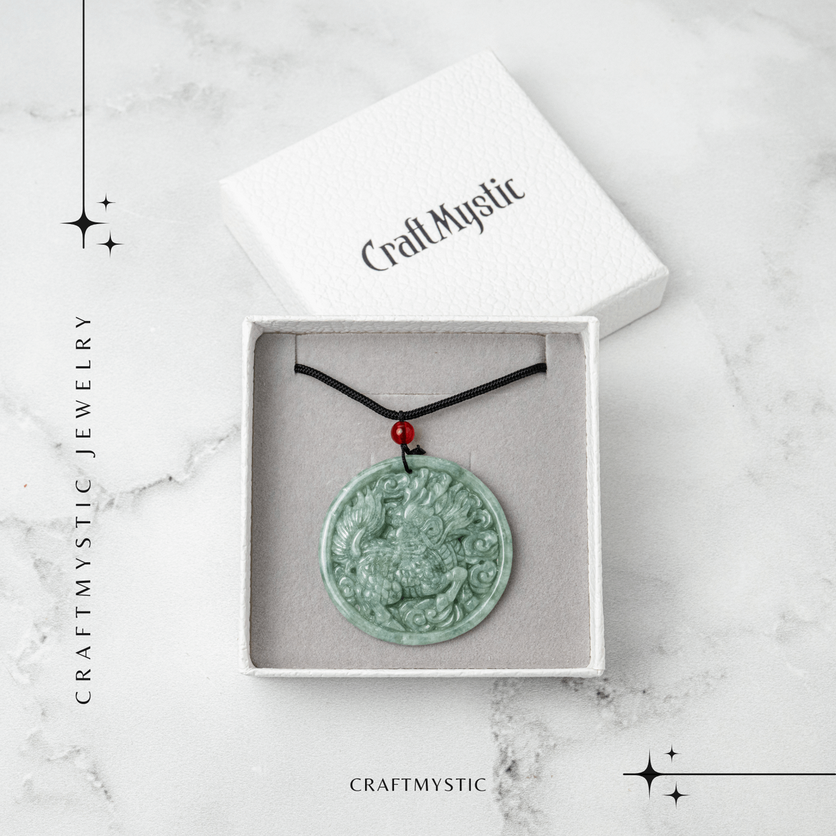 Colier din jadit rusesc natural cu dragon protectiv - talisman de forta si echilibru