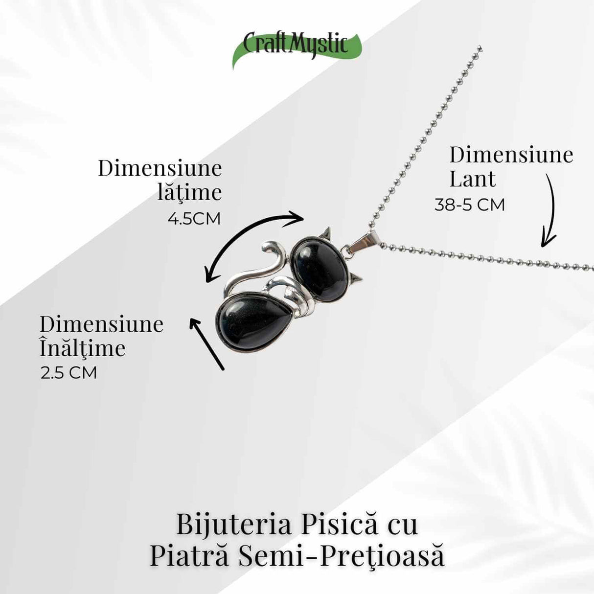 Protectie si Echilibru - Colier Pisica din Otel Inoxidabil cu Obsidian
