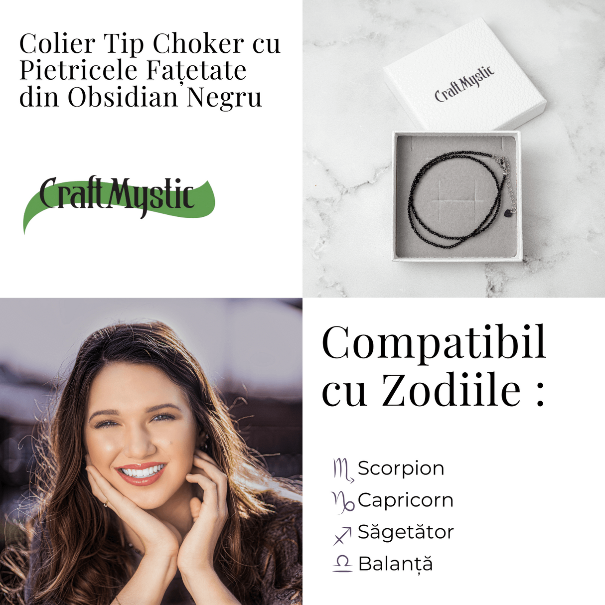 Protectie si Claritate - Choker din Otel Inoxidabil cu Obsidian Natural Fatetat