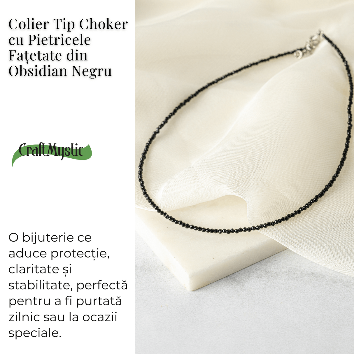 Protectie si Claritate - Choker din Otel Inoxidabil cu Obsidian Natural Fatetat