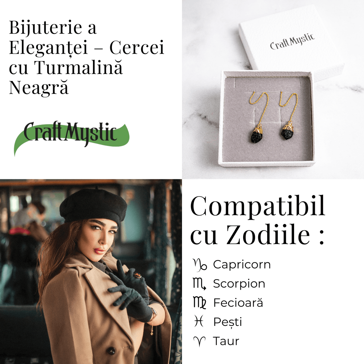 Radacinare si Eleganta - Cercei cu Turmalina si Lant Subtire