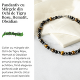 Putere si Protectie - Colier cu Ochi de Tigru, Hematit si Obsidian pe Lant din Otel Inoxidabil