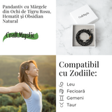 Putere si Protectie - Colier cu Ochi de Tigru, Hematit si Obsidian pe Lant din Otel Inoxidabil