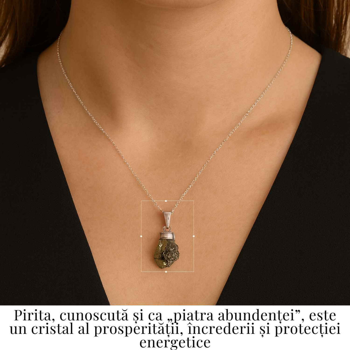 Colier Argint 925 cu Piatra Naturala de Pirita Bruta - Protectie si Energie Abundenta