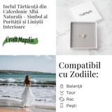 Inel Tartaruta cu Calcedonie Alba Naturala si Cupru - Simbol al Puritatii si Linistii Interioare