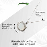 Puritate si Armonie -Colier pisica din calcedonie alba naturala cu lant din argint 925