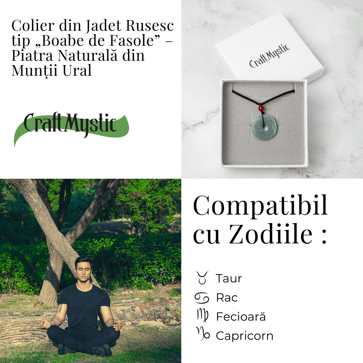 Protectie si Echilibru - Colier cu Jad Natural Sculptat