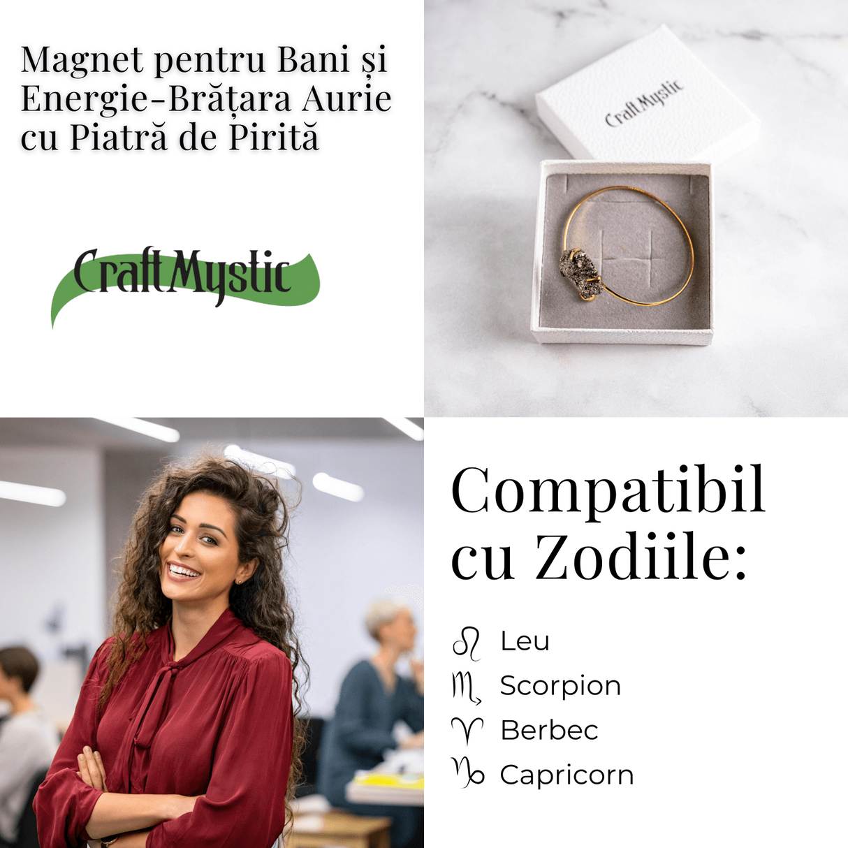 Magnet pentru bani si energie - Bratara aurie cu piatra de pirita