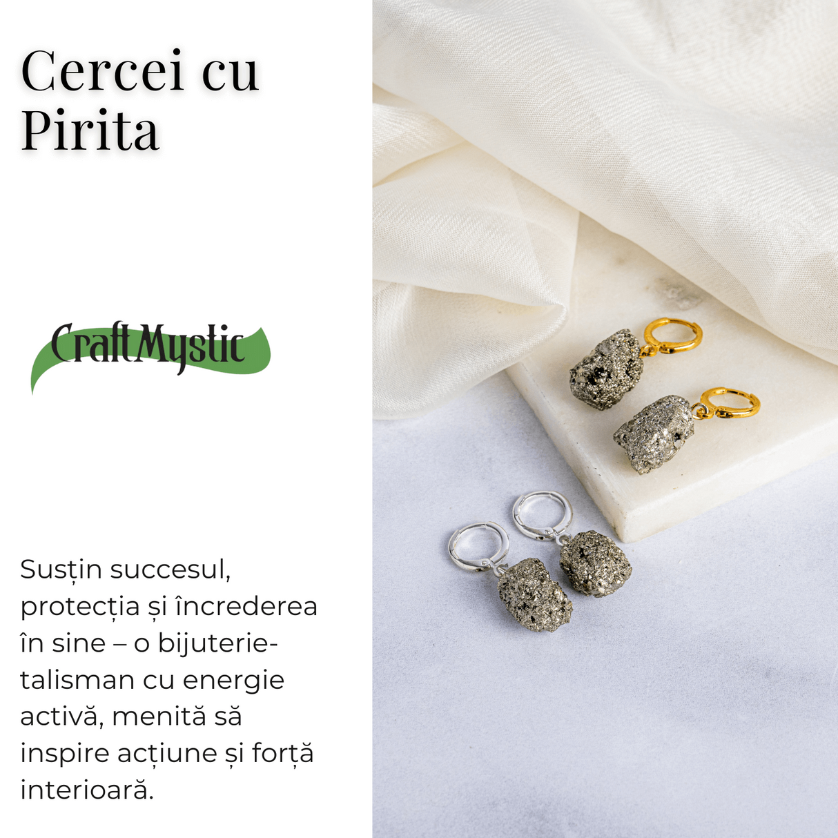 Talisman pentru succes si scut energetic - Cercei argintii cu Pirita