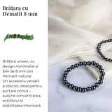 Bratara cu Hematit 8 mm Impamantare si Focus - Unisex, minimalista, puternica