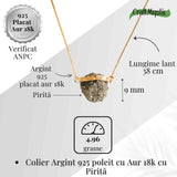 Protectie si Incredere Zilnica - Colier cu Pirita si Argint 925 placat cu aur 18K