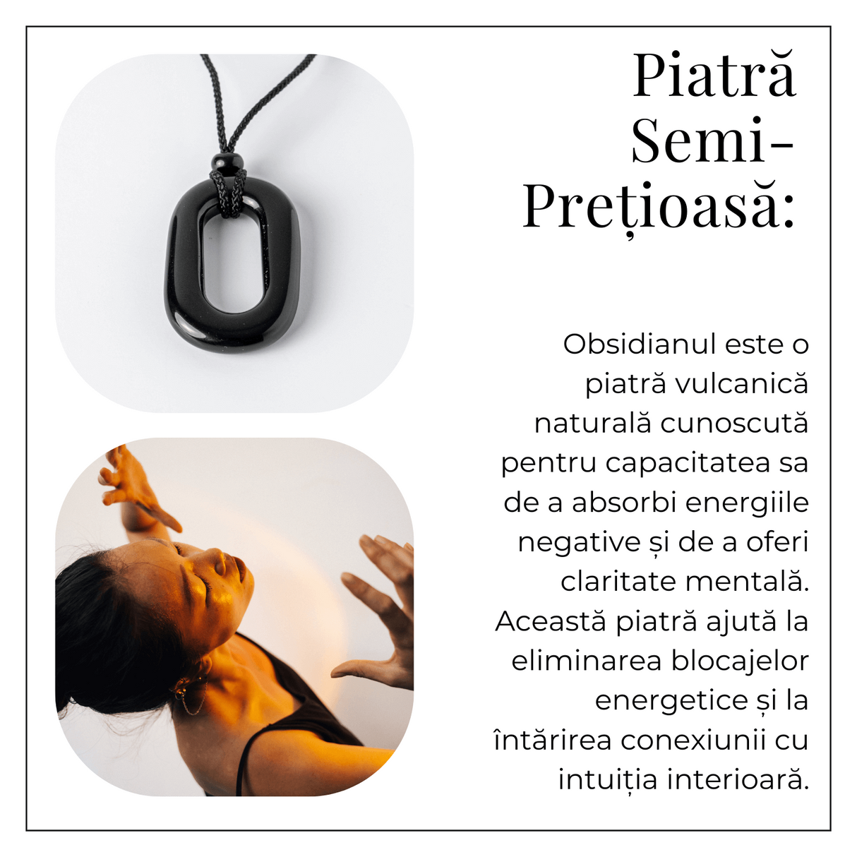 Colier cu Pandantiv Oval din Obsidian Natural - Piatra Protectoare