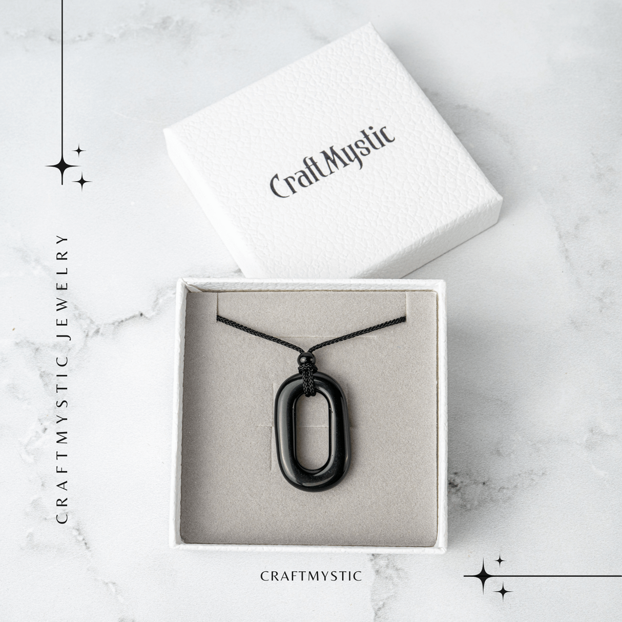 Colier cu Pandantiv Oval din Obsidian Natural - Piatra Protectoare