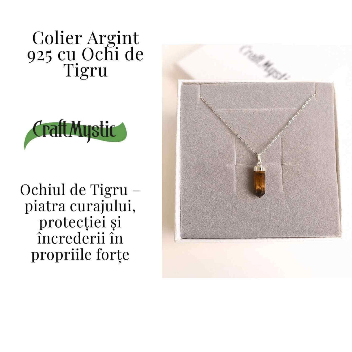 Putere si Protectie Zilnica - Colier Turnulet din Argint 925 cu Ochi de Tigru