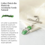 Noroc si Vitalitate - Colier Pisica din Otel Inoxidabil cu Aventurin Verde