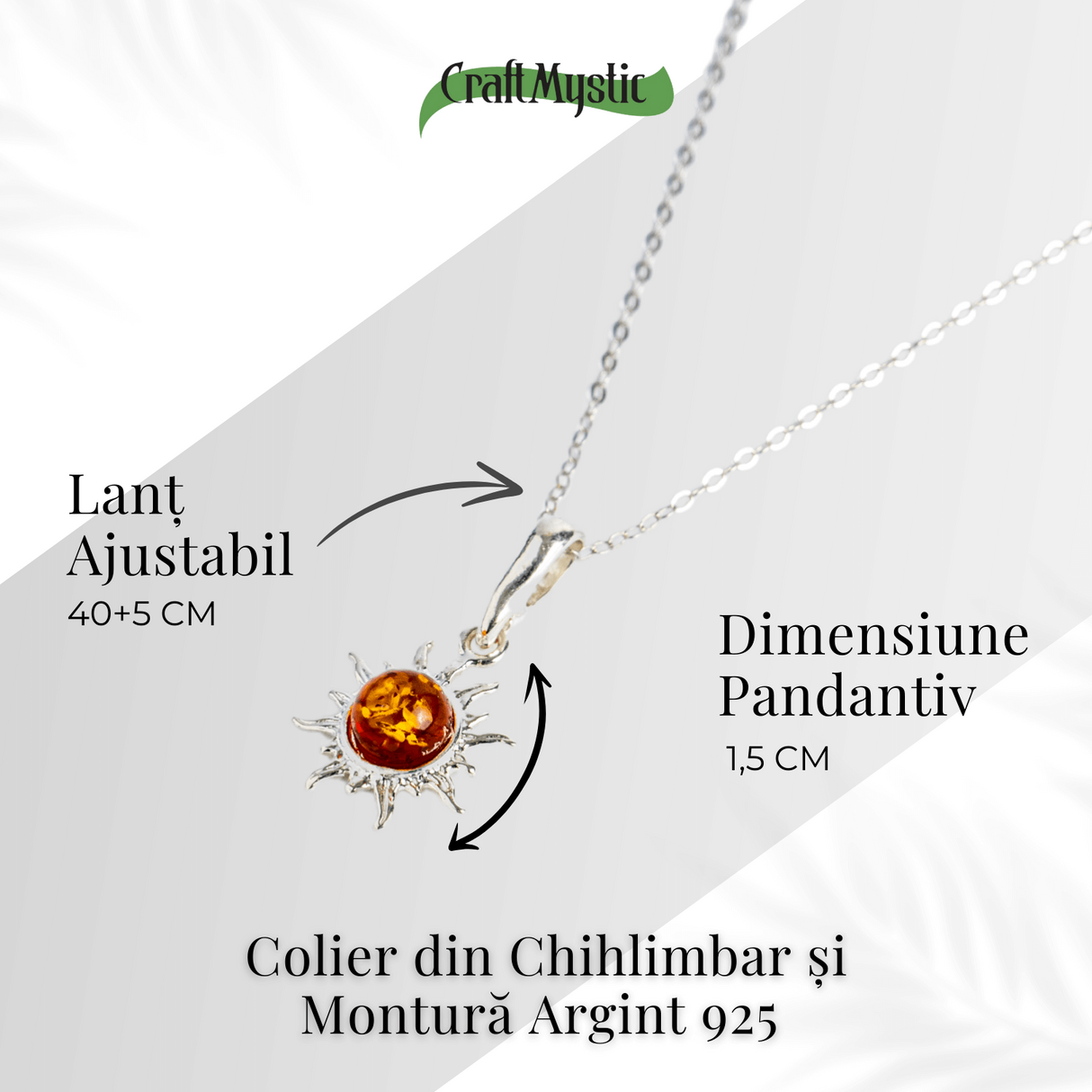 Un soare care te insoteste mereu - Colier cu chihlimbar si montura argint 925