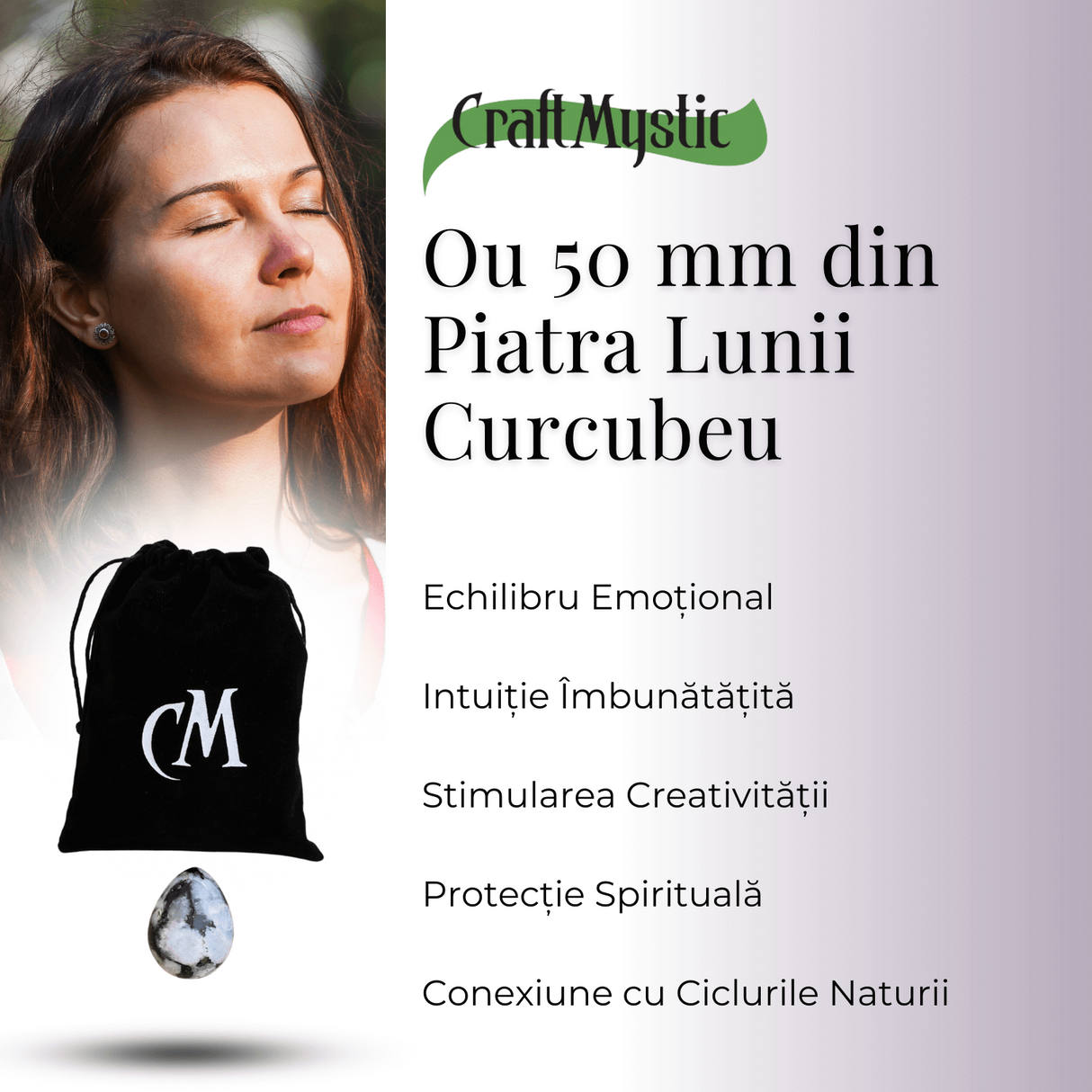 Ou Handmade de 50mm din Piatra Naturala de Piatra Lunii Curcubeu