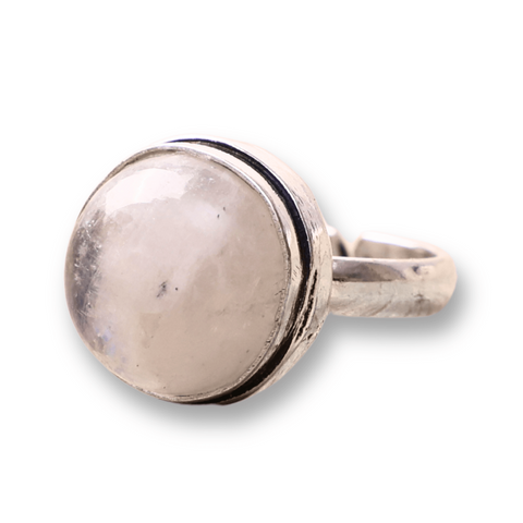 Adjustable Silver Ring with Rainbow Moonstone
