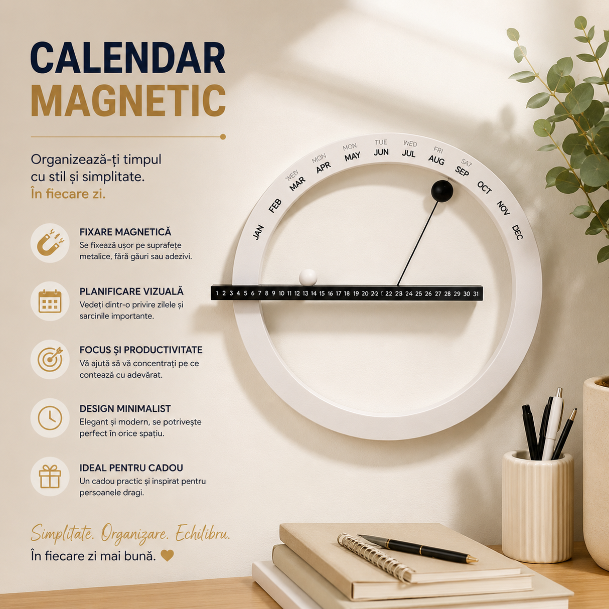 Calendar Magnetic Cerc Perpetuu – Organizare Eleganta si Planificare Vizuala Zilnica