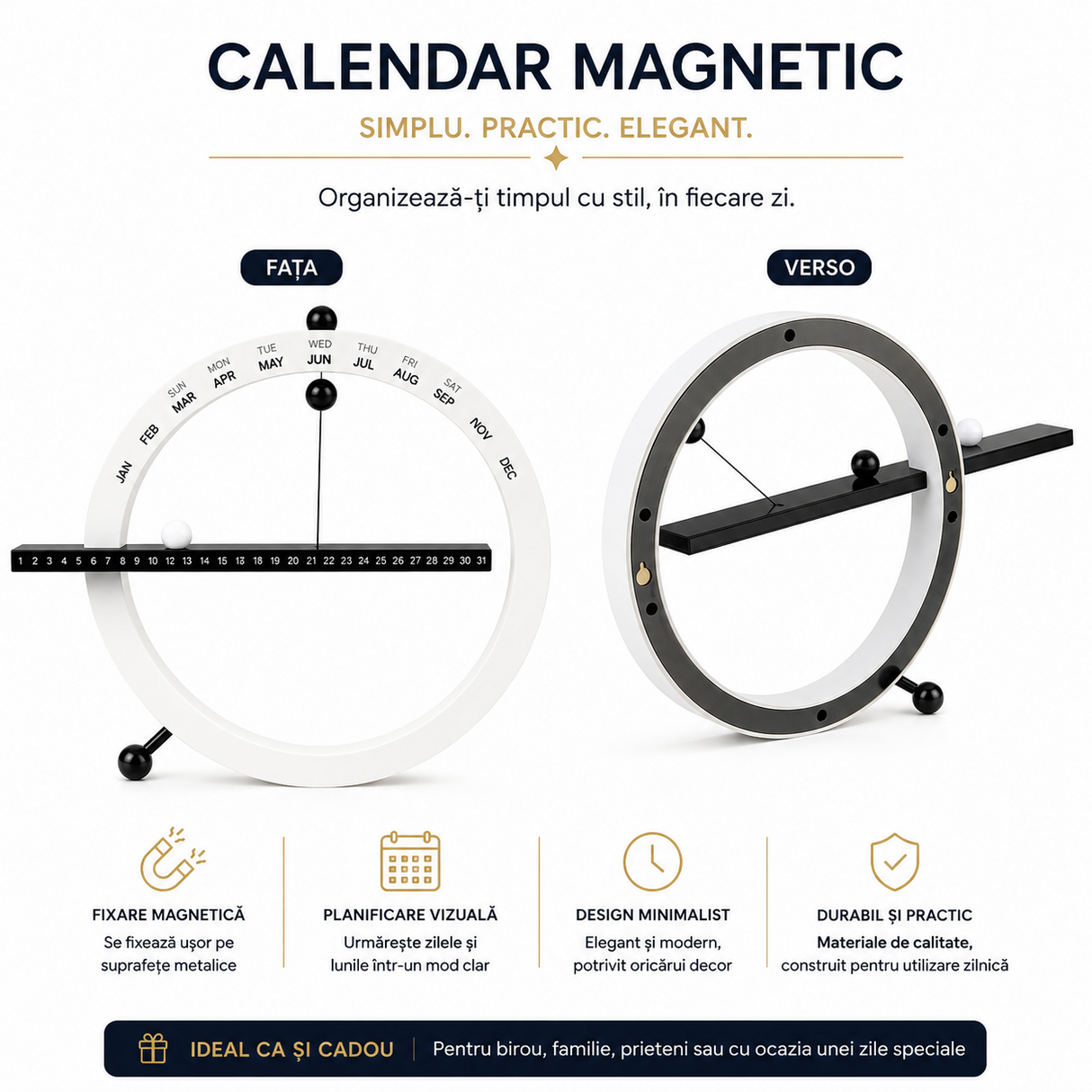 Calendar Magnetic Cerc Perpetuu – Organizare Eleganta si Planificare Vizuala Zilnica