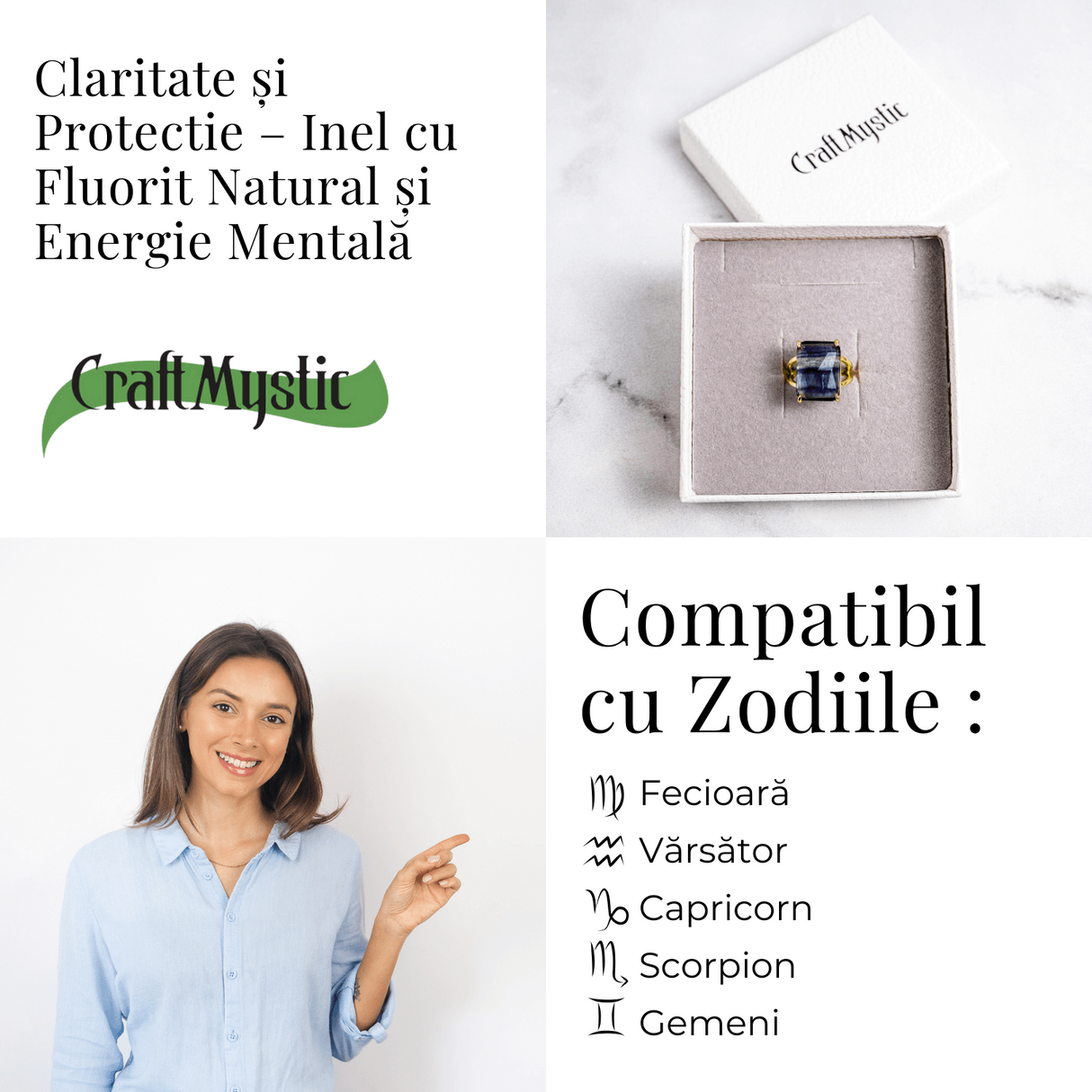 Claritate si Protectie - Inel cu Fluorit Natural si Energie Mentala