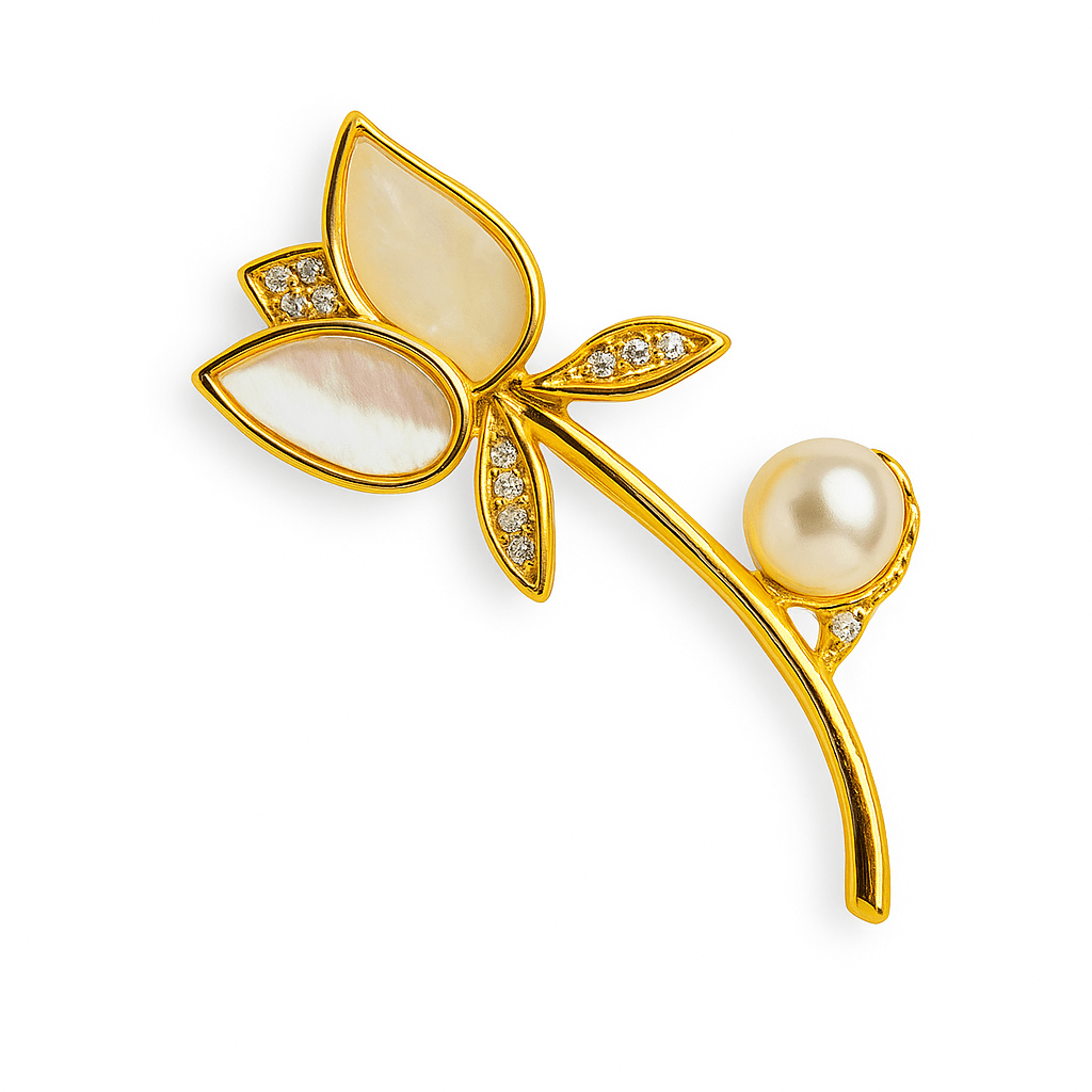 Raza de lumina - Brosa cu design floral cu perla si straluciri sidefate