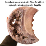 Semiluna decorativa din Pink Amethyst natural - piesa unicat sculptata manual, Brazilia
