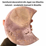 Semiluna decorativa din Agat roz-liliachiu natural - sculptata manual in Brazilia 3.3 kg