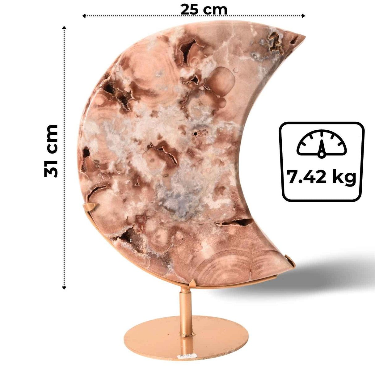 Semiluna Pink Amethyst - Agat roz natural cu cuart si calcedonie, piesa statement din Brazilia 7.42 kg