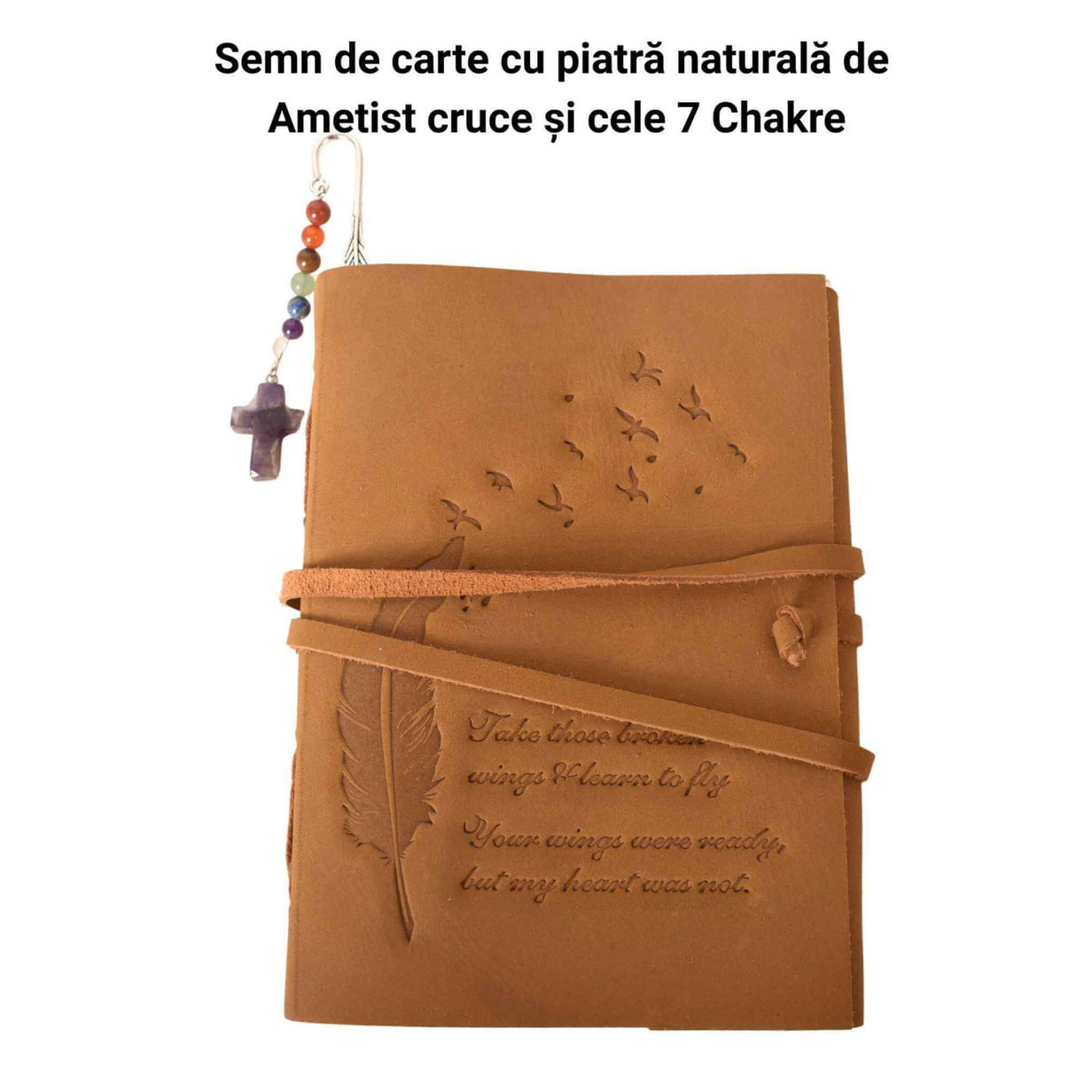 Semn de carte cu piatra naturala de Ametist, Cruce si 7 Chakre