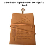 Semn de Carte Elegant cu Piatra Naturala de Cuart Roz si Alama