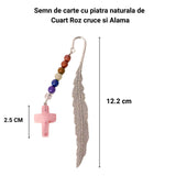 Semn de Carte cu Cruce din Cuart Roz si Pietrele celor 7 Chakre