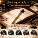 Semn de Carte Elegant cu Piatra Naturala de Obsidian si Alama