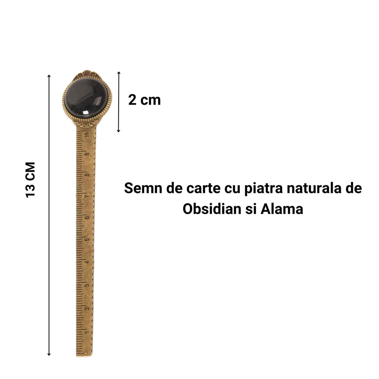 Semn de Carte Elegant cu Piatra Naturala de Obsidian si Alama