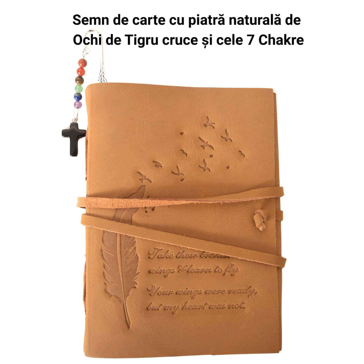 Semn de Carte cu Cruce din Obsidian si Pietrele celor 7 Chakre