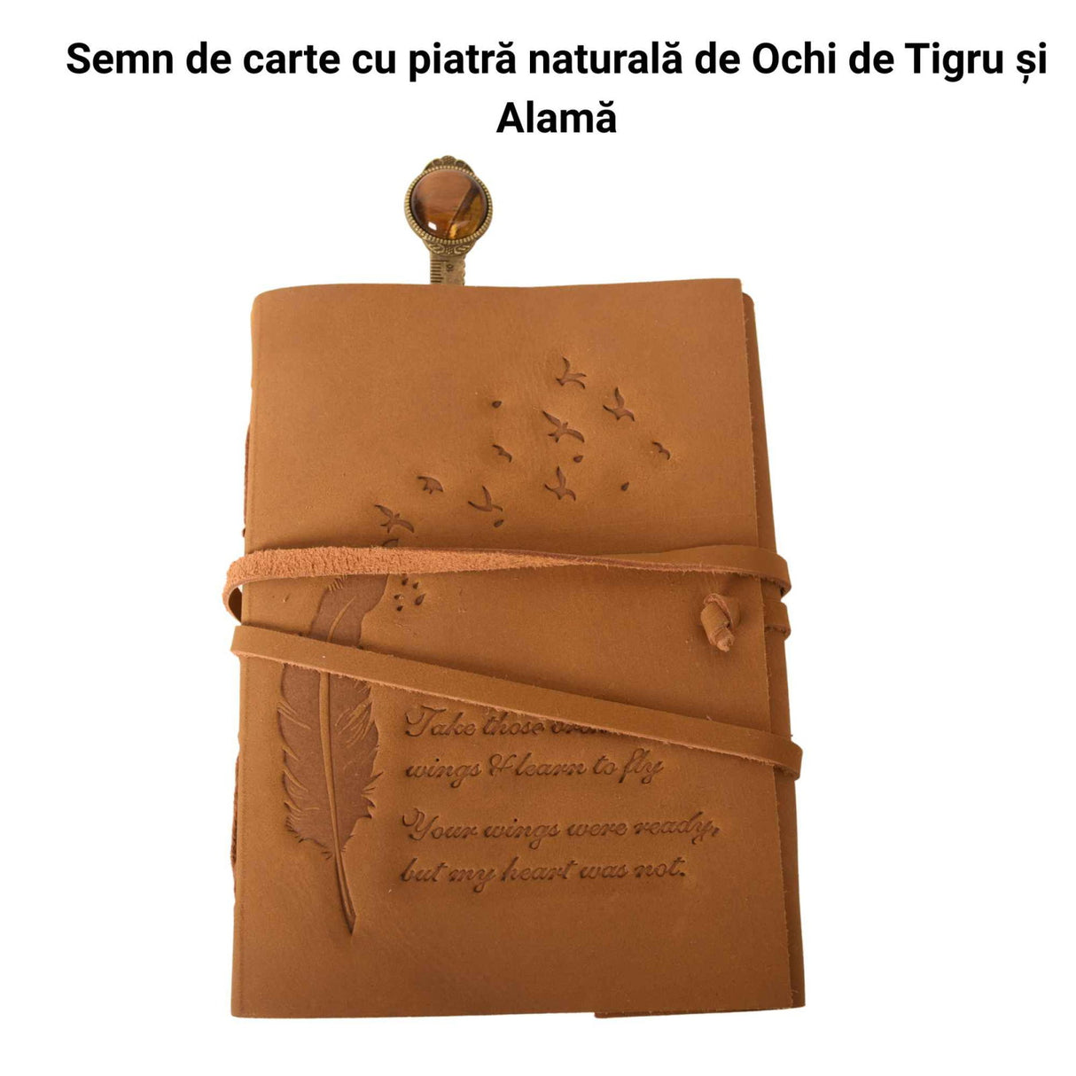 Semn de Carte Vintage cu Piatra Naturala Ochi de Tigru si Alama