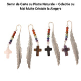 Semn de carte cu piatra naturala de Ochi de Tigru, Cruce si 7 Chakre