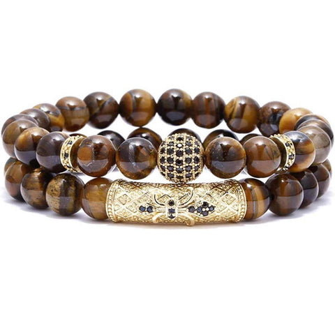 Set 2 Bratari elastice cu pietre semipretioase ochi de tigru de 8 mm - bratara pentru meditatie, yoga, reiki