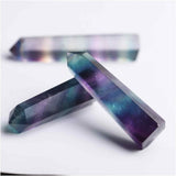 Set of 2 Hexagonal Healing Semi-Precious Crystal Towers, Rainbow Fluorite - Obelisk 5 cm in height
