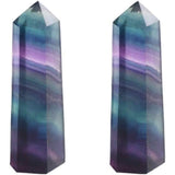 Set of 2 Hexagonal Healing Semi-Precious Crystal Towers, Rainbow Fluorite - Obelisk 5 cm in height