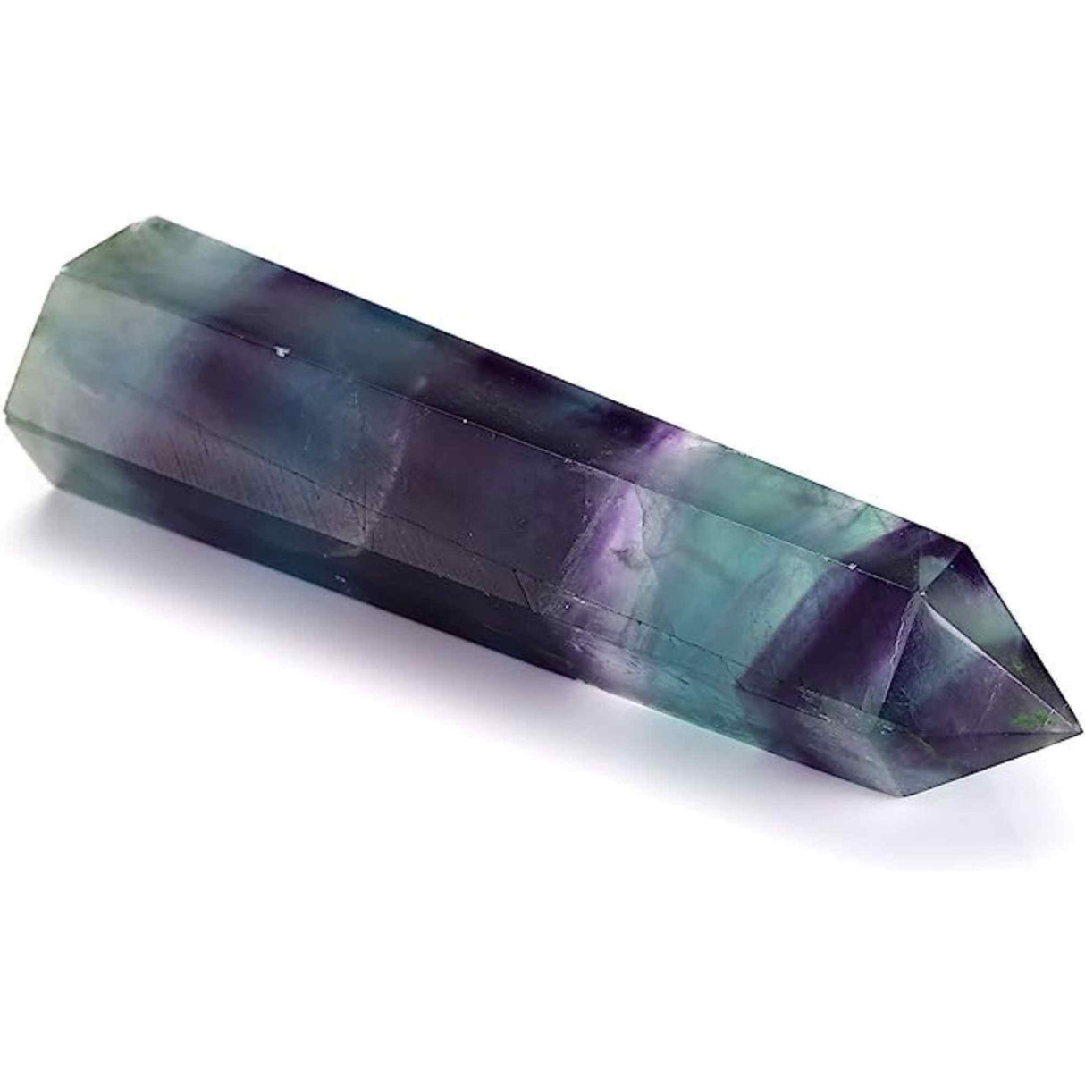 Set of 2 Hexagonal Healing Semi-Precious Crystal Towers, Rainbow Fluorite - Obelisk 5 cm in height