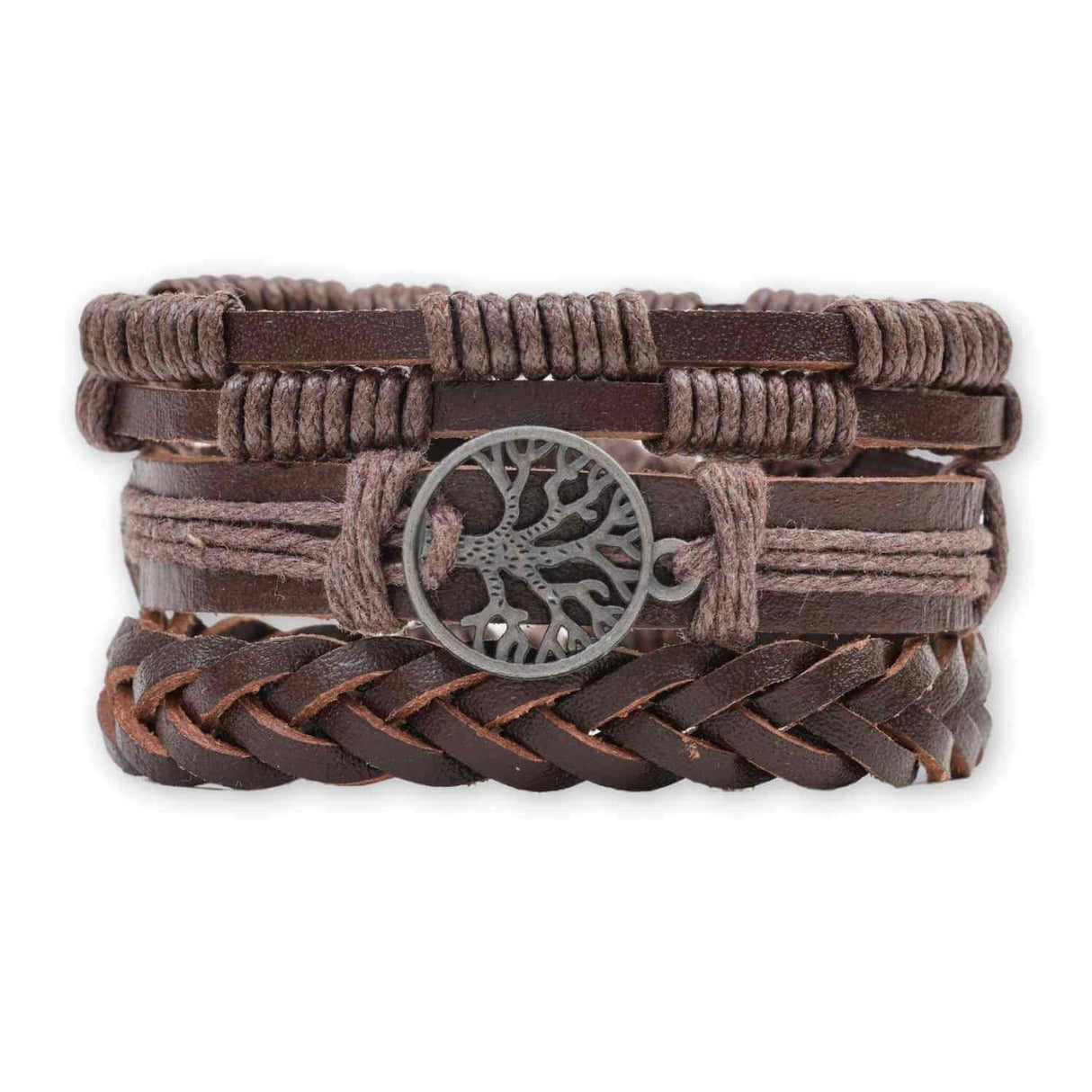 Set 3 Bratari Inedite cu Arborele Vietii si piele sintetica maro- Stil si Protectie