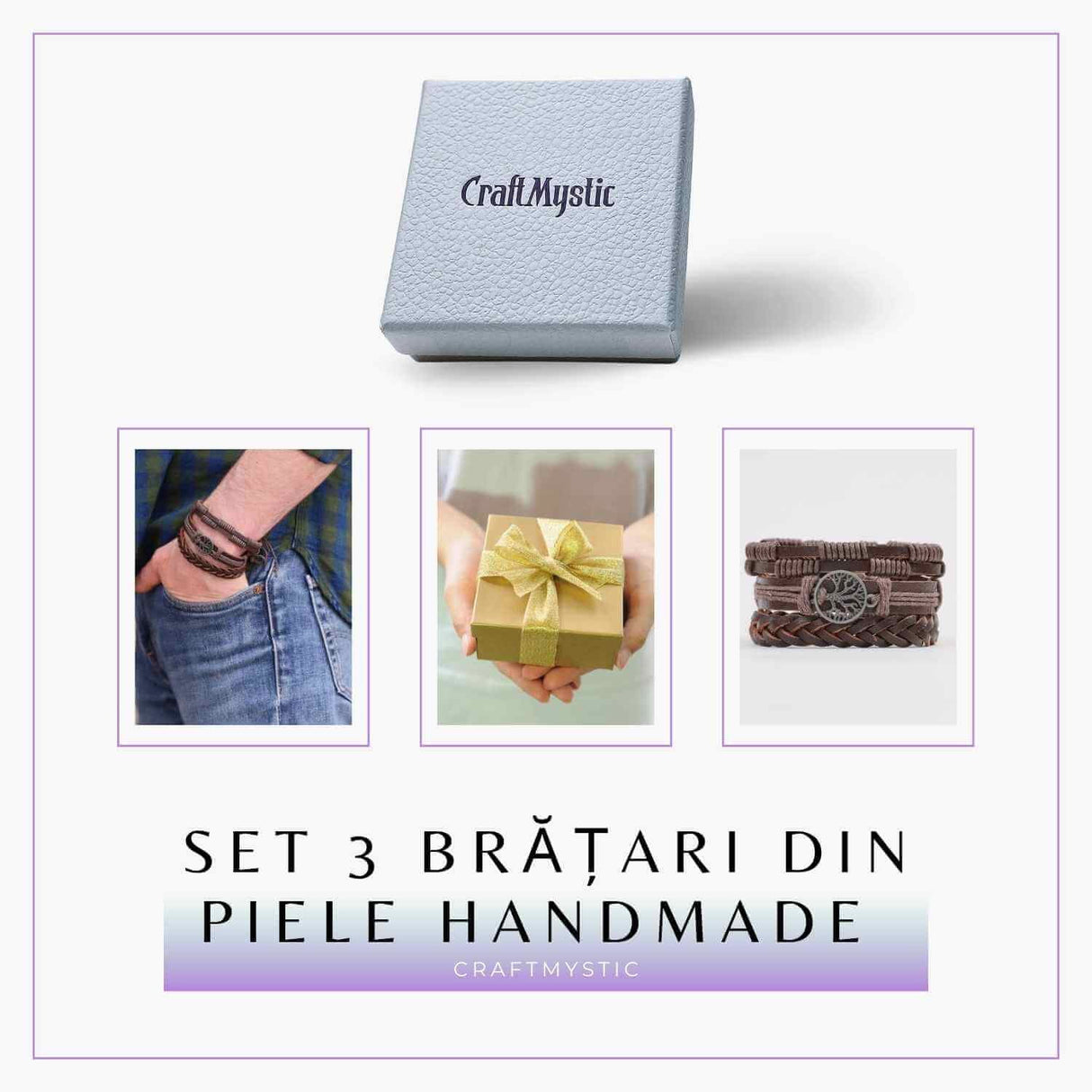 Set 3 Bratari Inedite cu Arborele Vietii si piele sintetica maro- Stil si Protectie