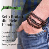 Set 3 Bratari Inedite cu Arborele Vietii si piele sintetica maro- Stil si Protectie