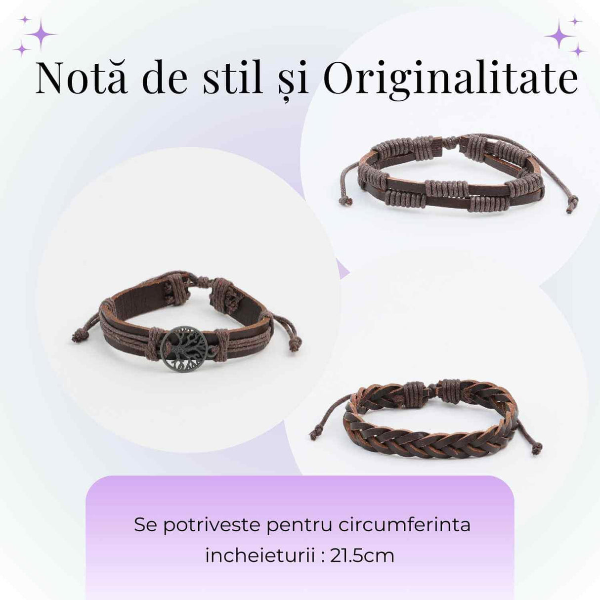 Set 3 Bratari Inedite cu Arborele Vietii si piele sintetica maro- Stil si Protectie