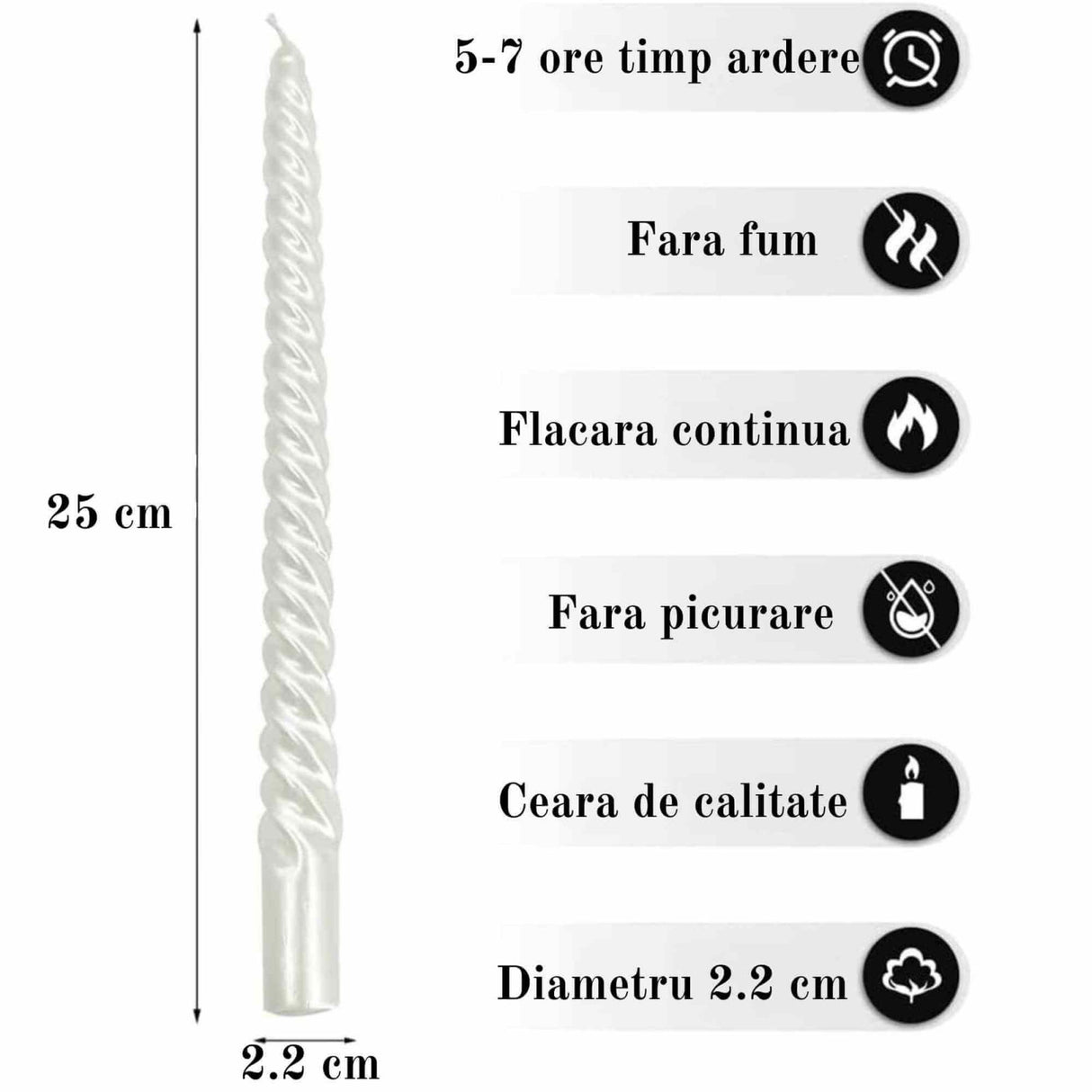 Set 4 Lumanari albe spirala de 25 cm - Lumanari fara picurare si fara parfum - Perfecte ca lumanari pentru cina, ocazii speciale