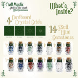 Set 14 Mini Cristale Naturale in sticlute cu forma de craniu - Un cadou perfect pentru incepatori in magie si vindecare spirituala - Cristale si pietre chakra Wiccan