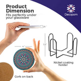 Set 8 suporturi pentru pahare tematica boho mandala si organizator, material ceramica absorbanta cu baza din pluta antiaderenta