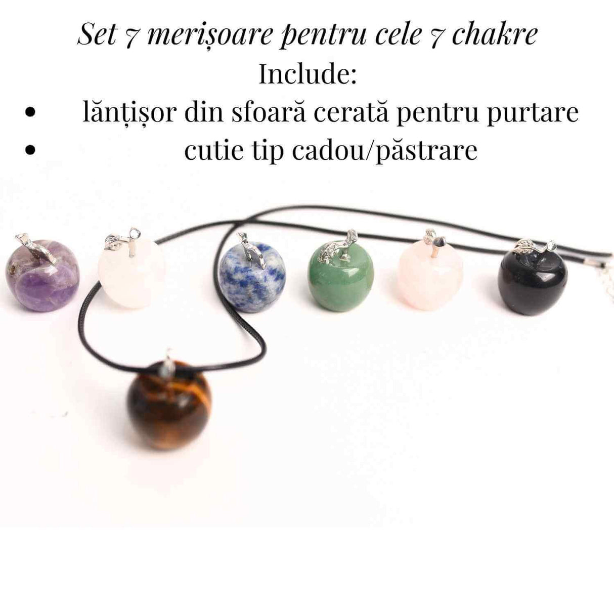 Set 7 Mere din Cristale Naturale pentru Echilibru si Armonie – Colier si Cutie Cadou