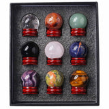 Set 9 sfere din cristale naturale sempretioase in cutie cadou - Pentru decor feng shui, meditatie, astrologie